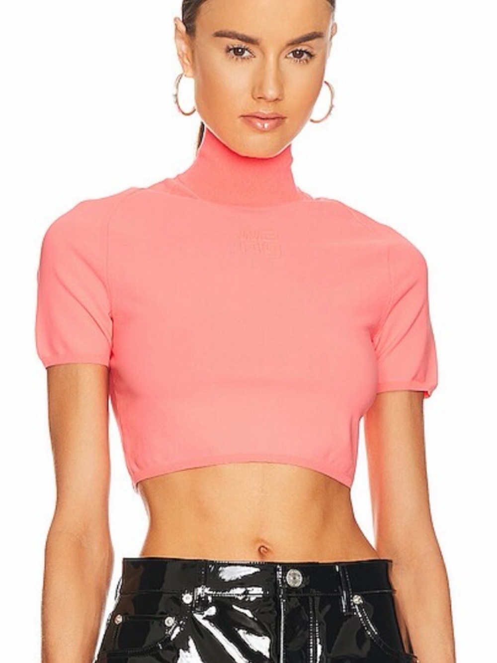 Alexander Wang Anime Pink Short-Sleeve Turtleneck Crop Top